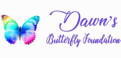 The logo for dawn 's butterfly foundation has a colorful butterfly on it.