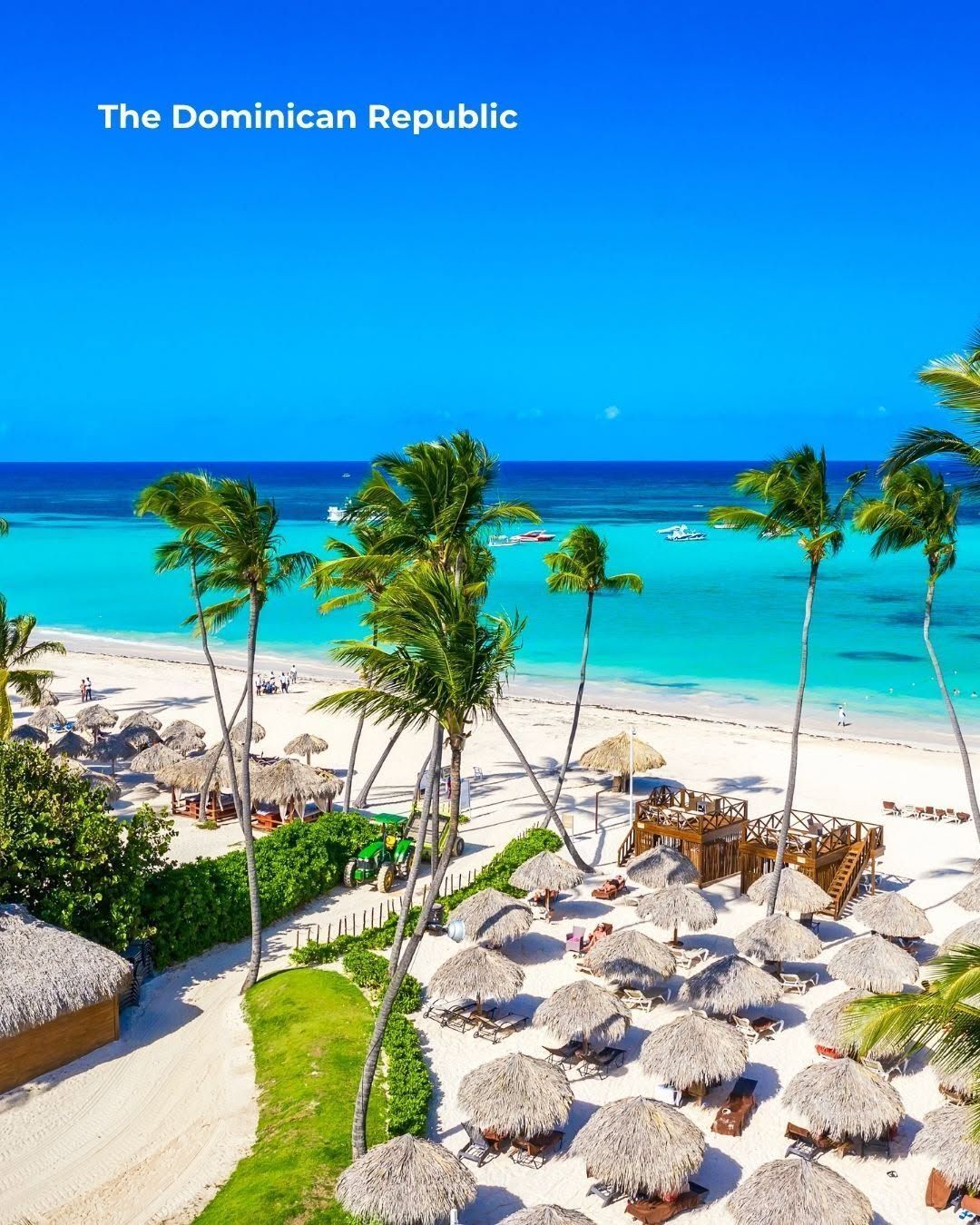 Crystal-clear Caribbean beach with turquoise water and all-inclusive resort