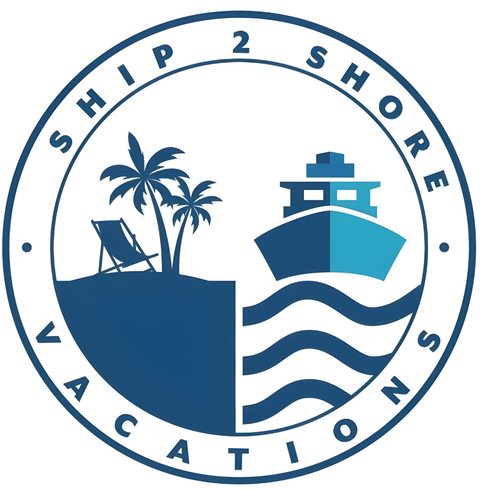 Ship 2 Shore Vacations LLC logo with blue wave icon on white background.