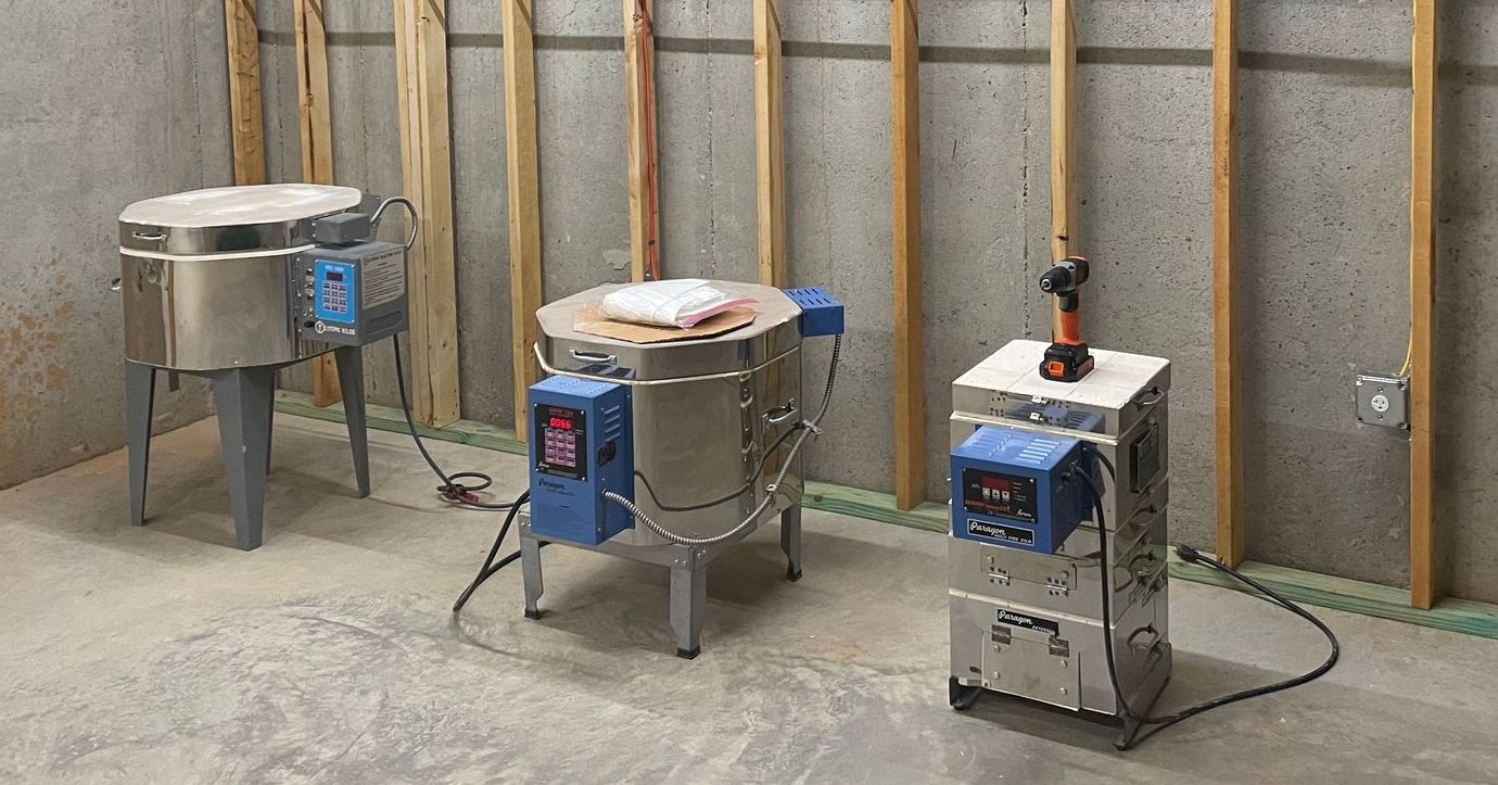 Three kilns in the studio