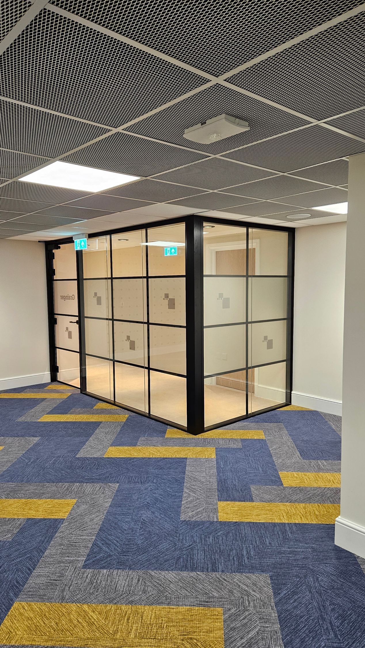 E30 (30/0) Aluminium Double Glazed Fire Screen with Single Glass Door Set including Banded / Crittall Style Bars in Newcastle
