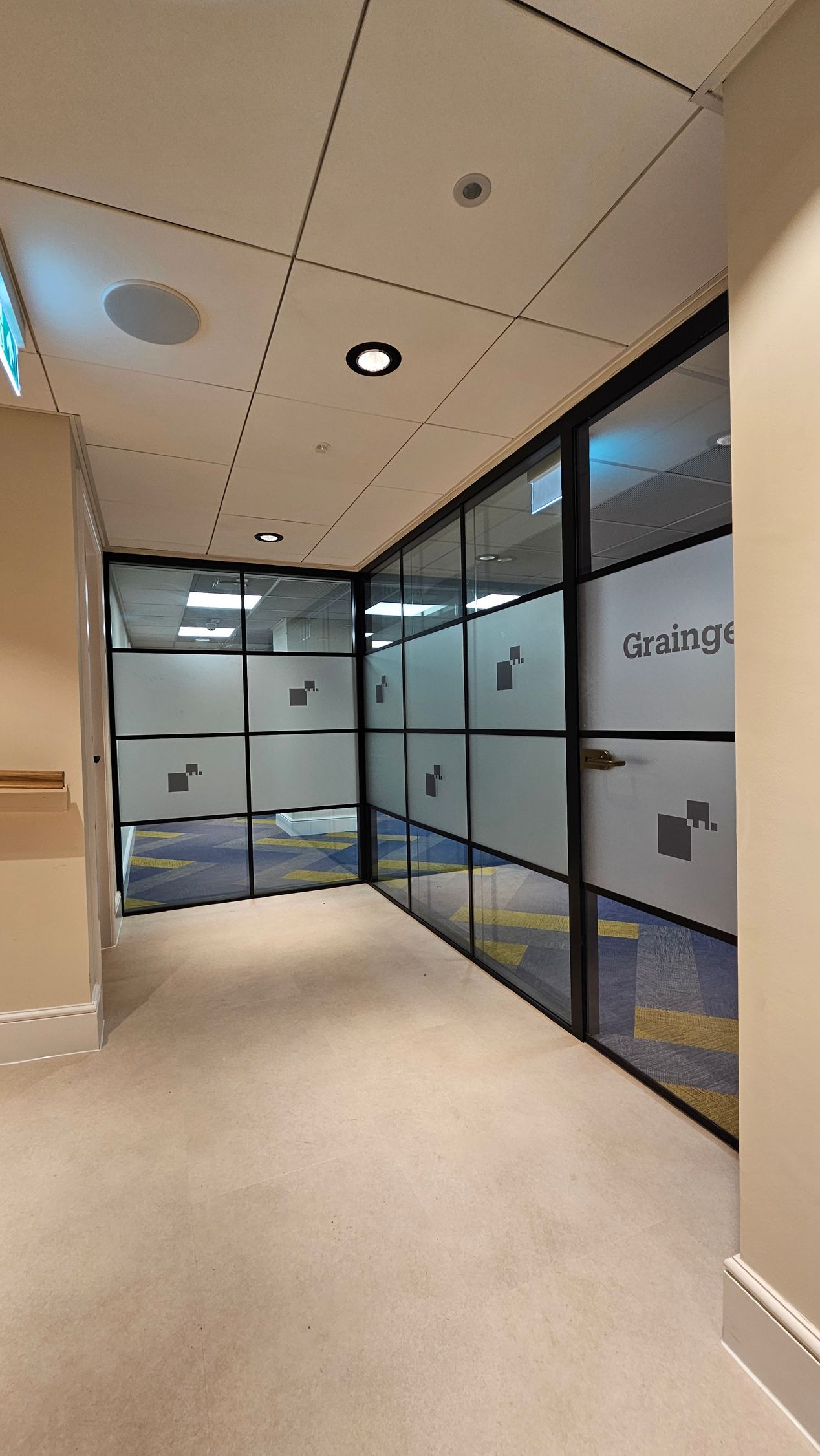 E30 (30/0) Aluminium Double Glazed Fire Screen with Single Glass Door Set including Banded / Crittall Style Bars in Newcastle