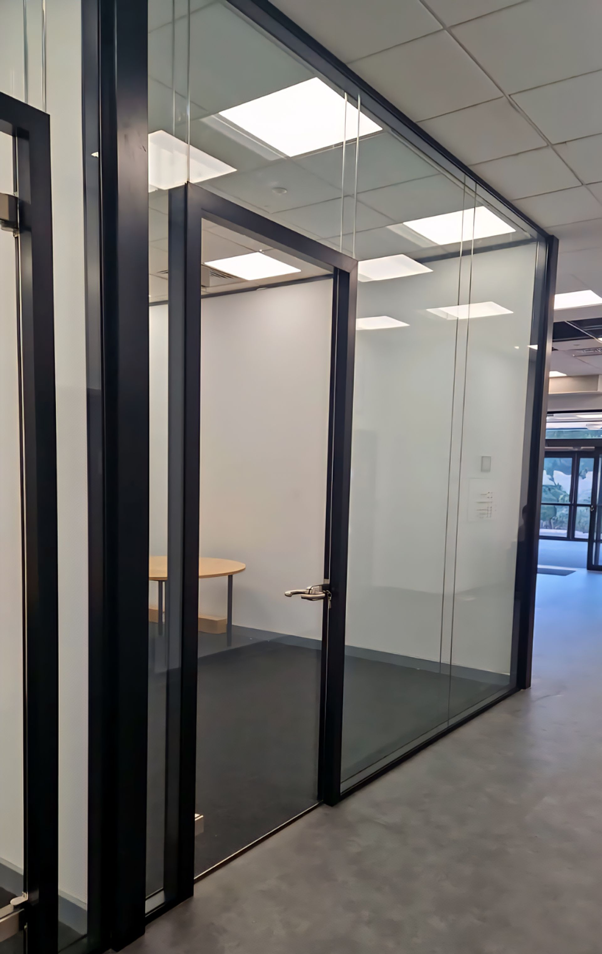 Double glazed office glass partitions incorporating glass doors and double glazed glass overpanels in Washington, Sunderland