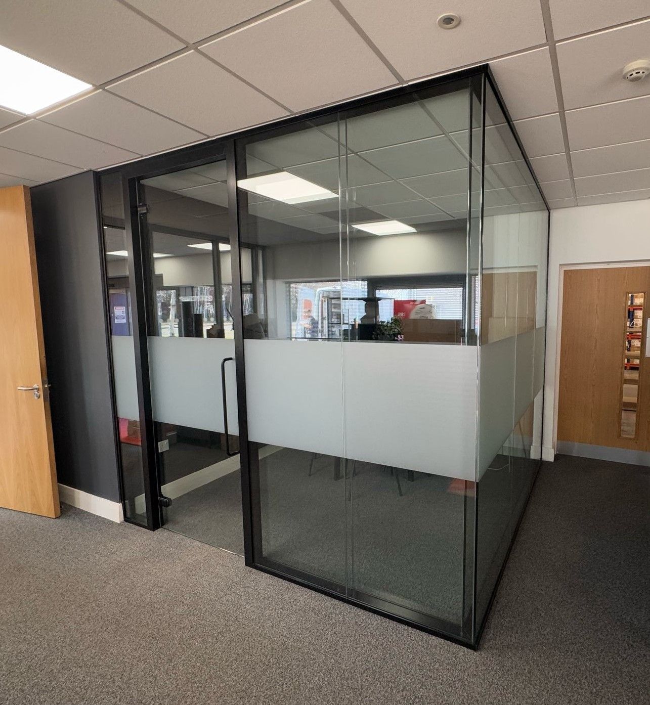 Double Glazed Office Partition for Enhanced Acoustics including Glass Door & Door Frame