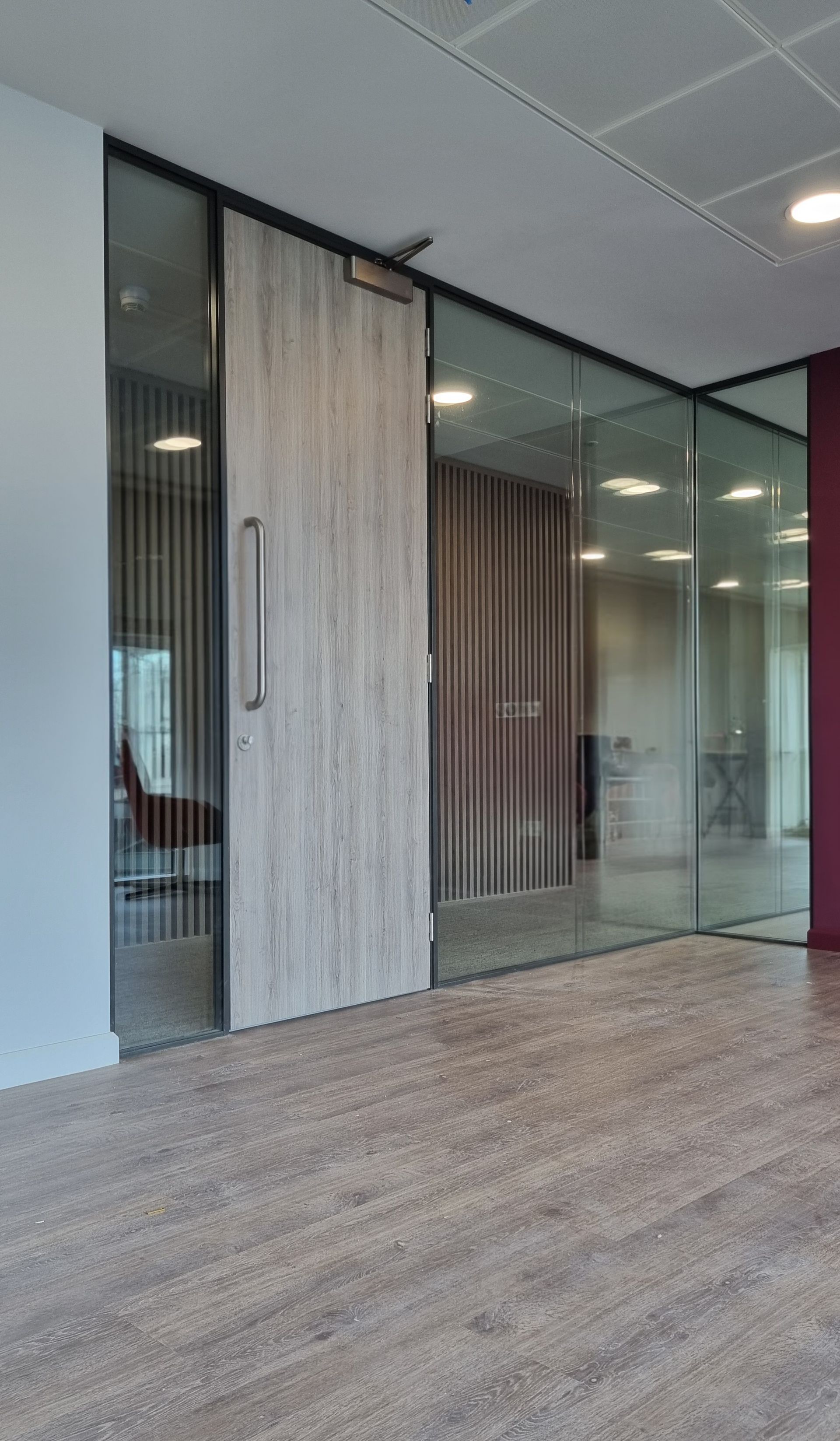 Double-Glazed Office Glass Partition with Timber Doors in Newcastle