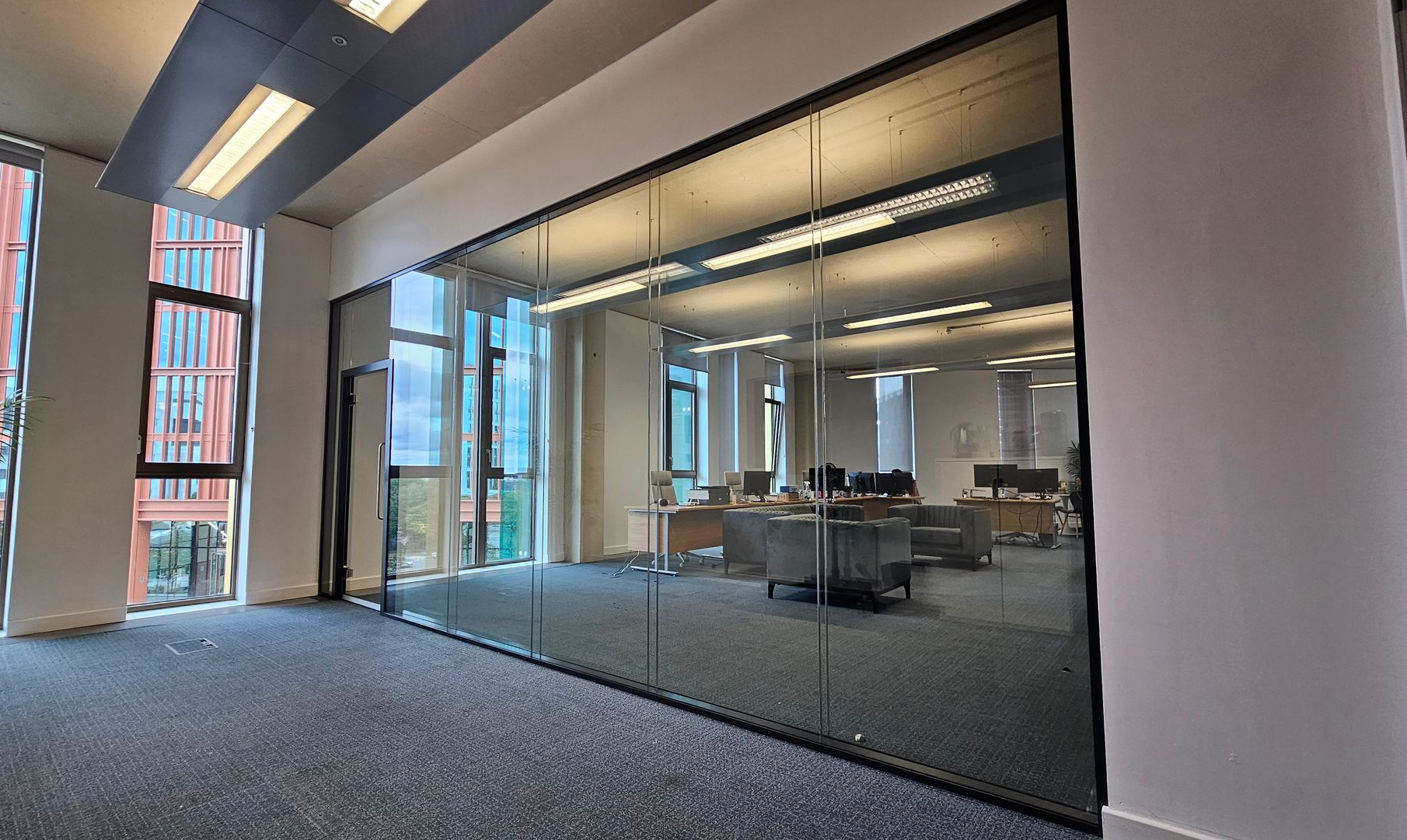 Double Glazed Glass Partition with Glass Door installed in Newcastle University Office Complex