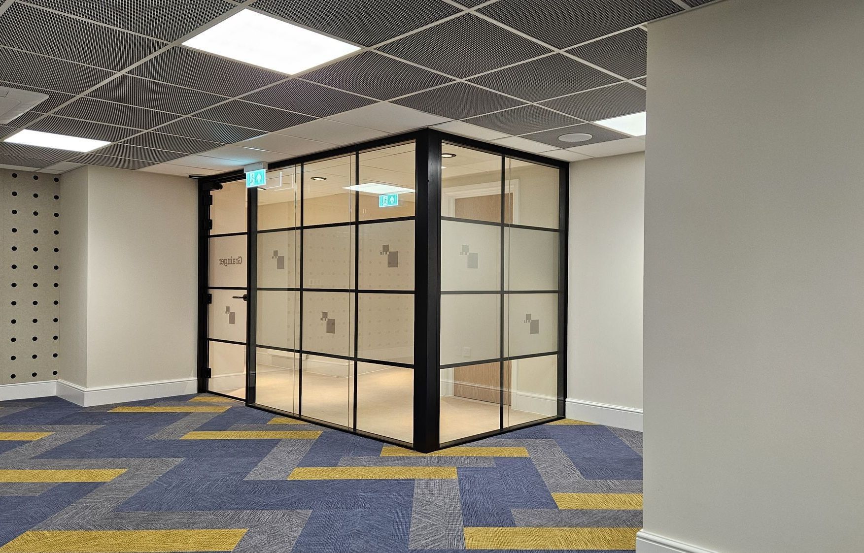 E30 (30/0) Aluminium Double Glazed Fire Screen with Single Glass Door Set including Banded / Crittall Style Bars in Newcastle