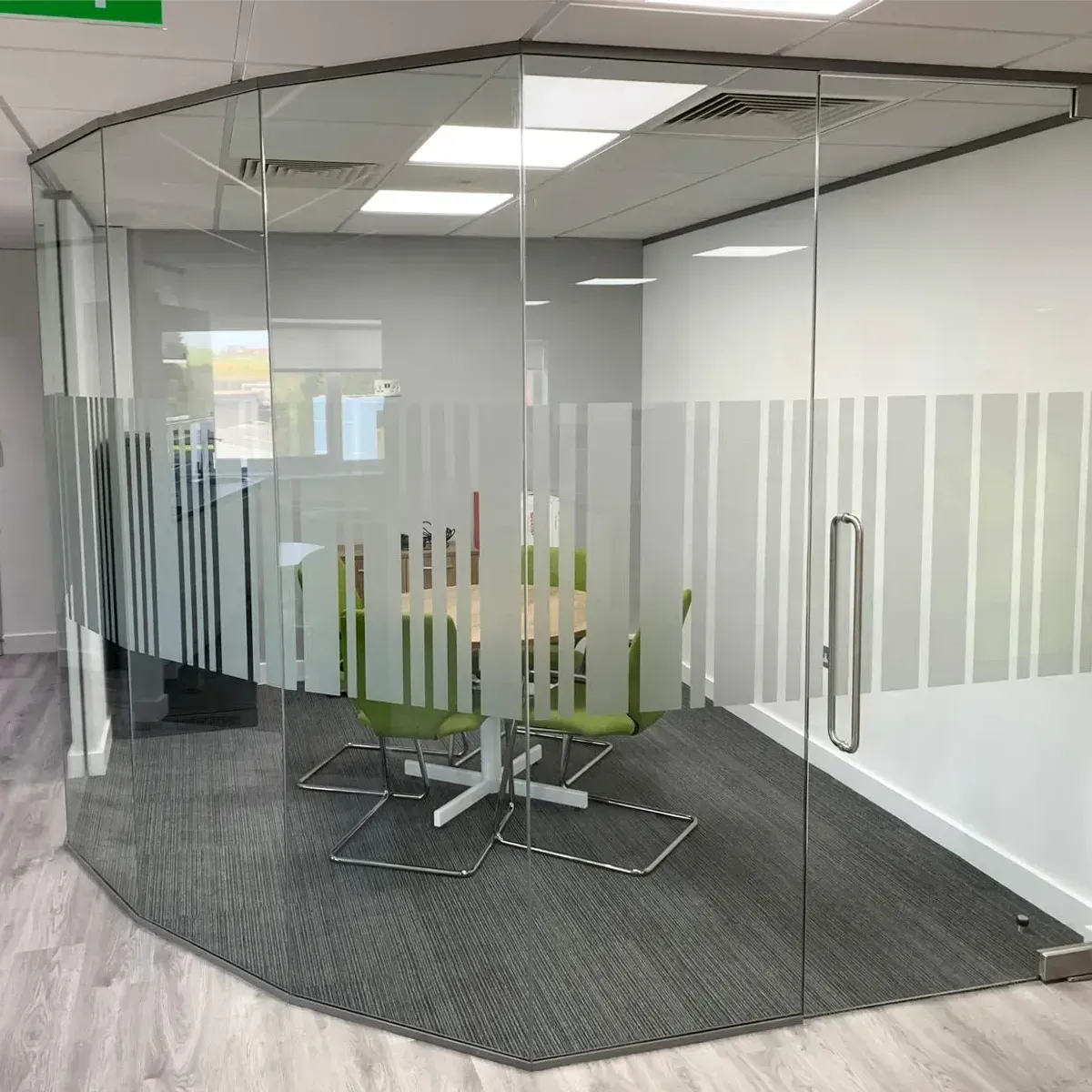 Faceted Office Glass Partition including Frameless Glass Door