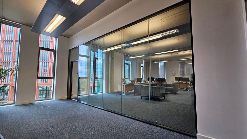 Acoustic double glazed office partition installed by Clear Divide in Newcastle
