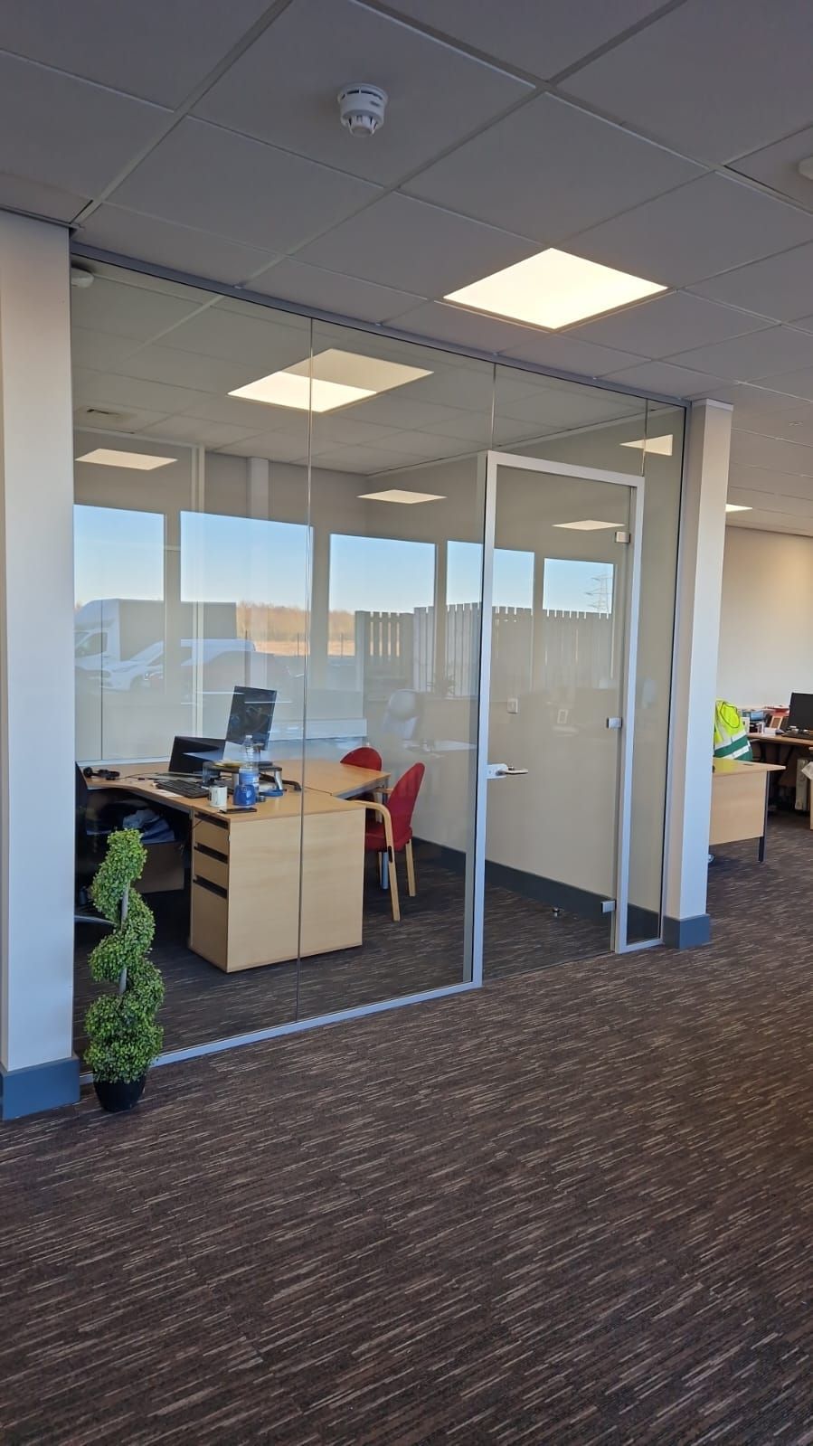 Single Glazed Glass Partition with Glass Door including Door Frame & Glass Over Panel