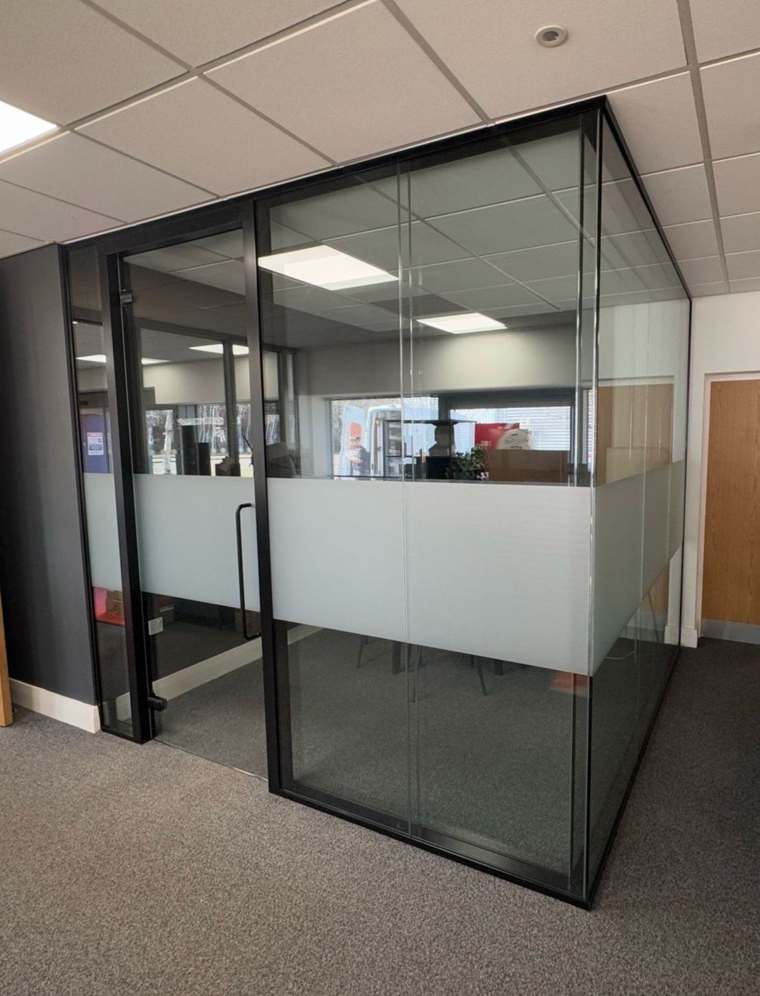 Double glazed office glass partition with frameless glass door in Newburn office near Newcastle