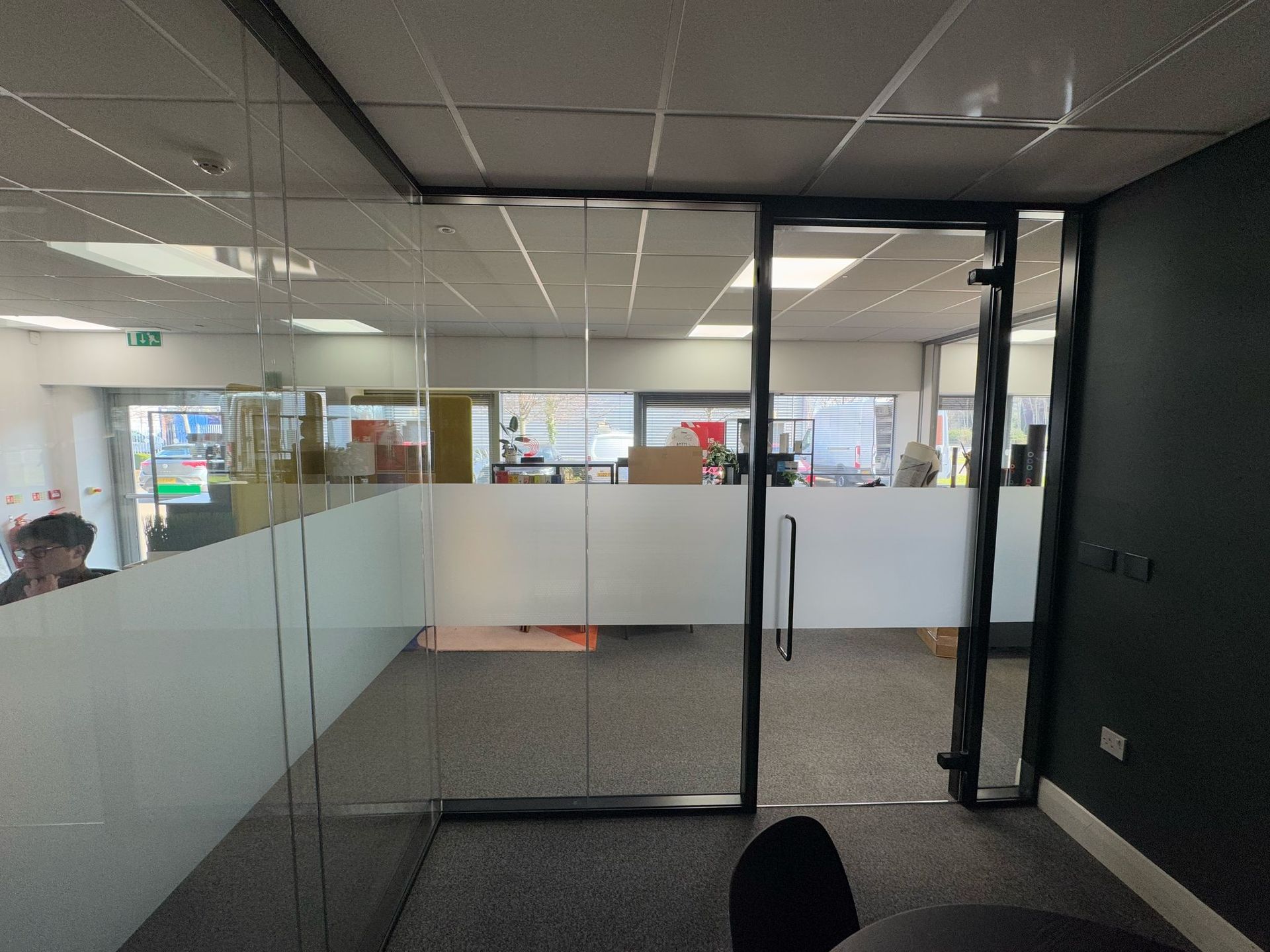Double glazed office glass partition with frameless glass door in Newburn office near Newcastle