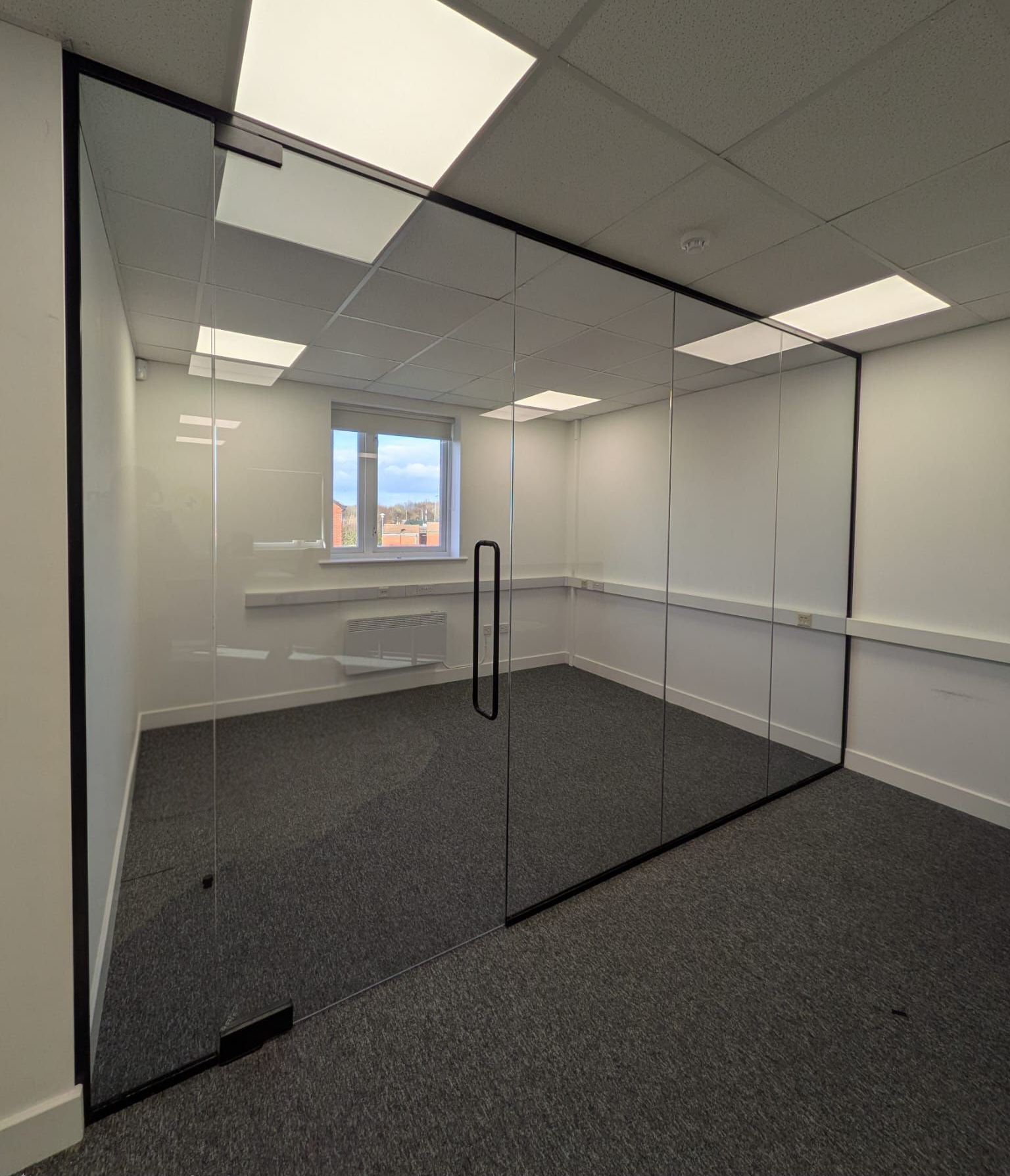 Single Glazed Office Partition with Frameless Glass Door installed in Cramlington, Northumberland