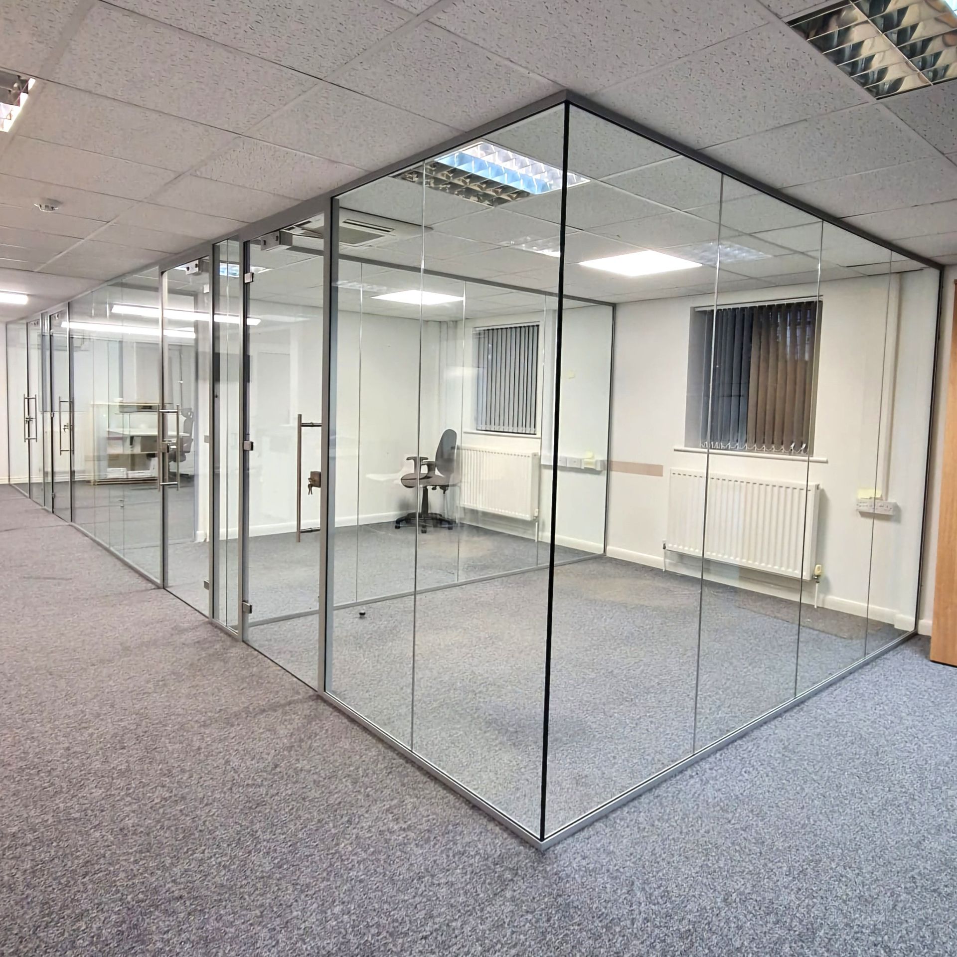 Glass office partition installation Stockton Teesside, by Clear Divide