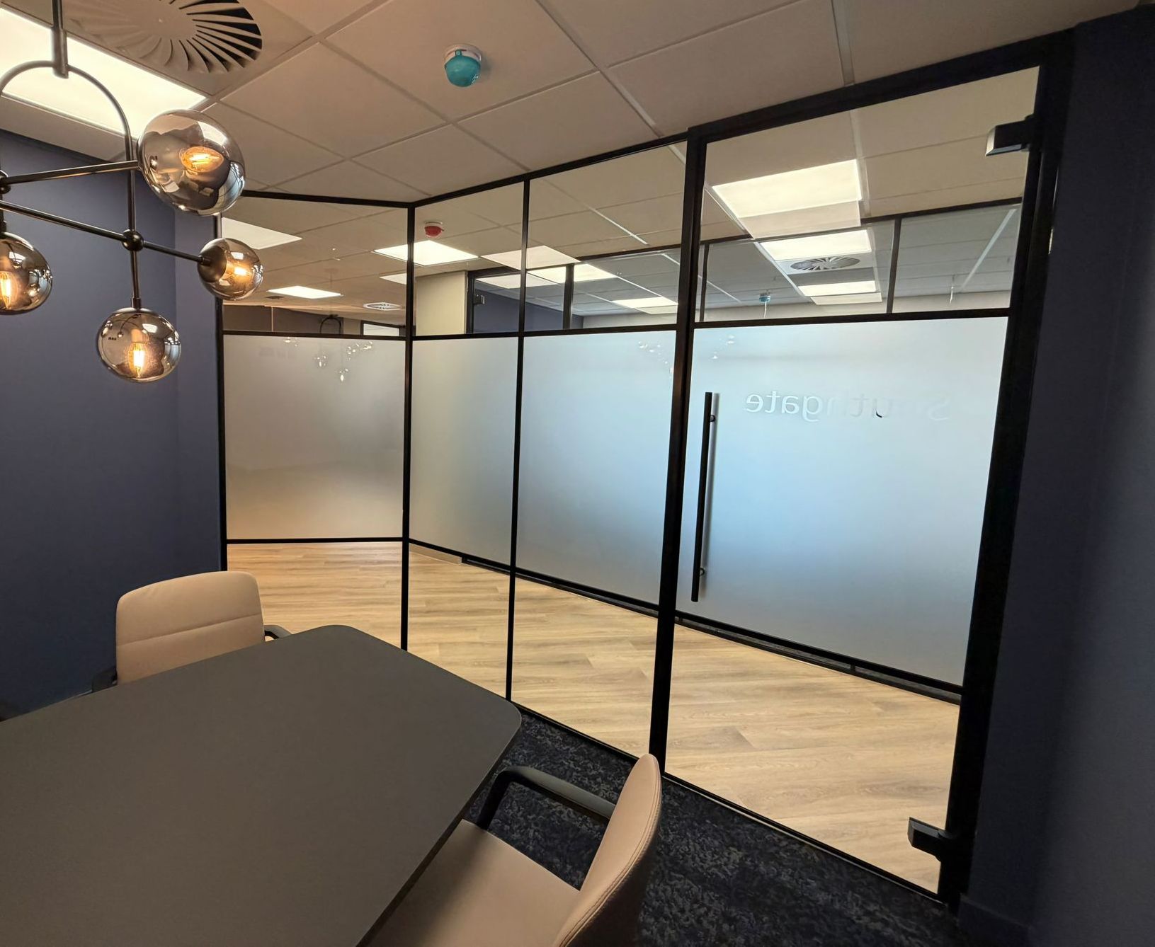 Faceted Banded Glass Office Partitions installed in Hampshire