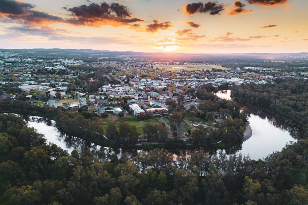Sunset Over The Murrumbidgee River In Wagga Wagga Aerial Drone View — NBM Constructions in Albury