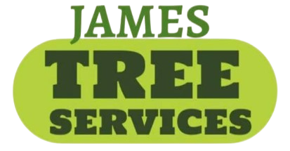 The logo for james tree services is green and black