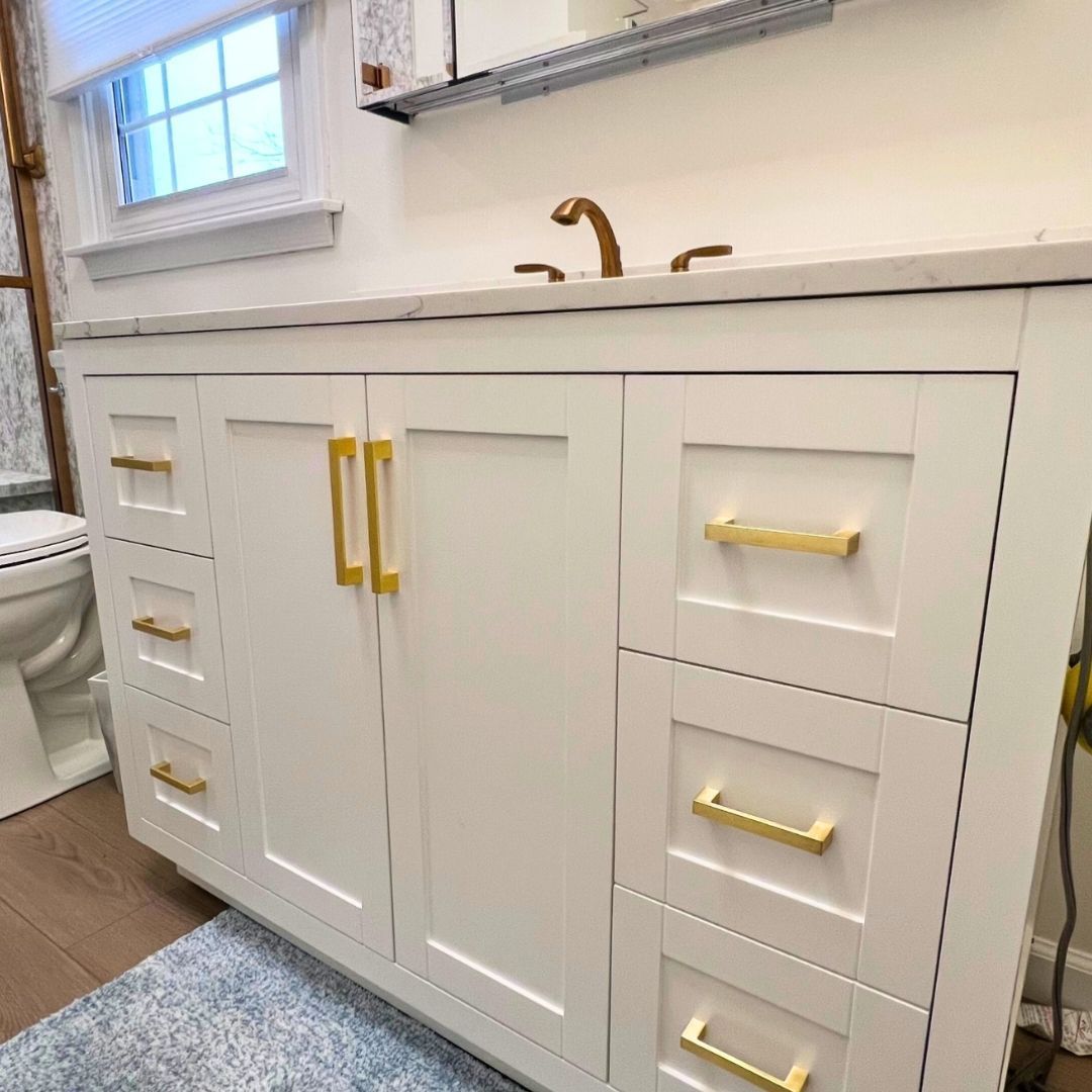 Modern White Vanity with Gold Hardware