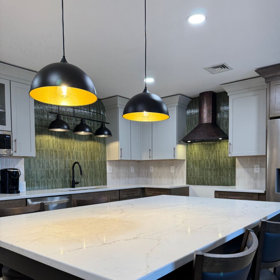 Modern Kitchen Remodel with Marble Table and Lights