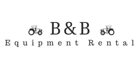 Logo for B&B Equipment Rental with tractors flanking the company name.