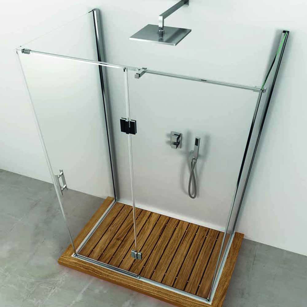 Box doccia con base in legno
