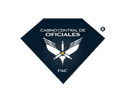 Logotipo para "Casino Central de Oficiales" con alas de avión sobre un diamante oscuro.