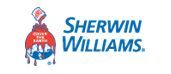 The logo for sherwin williams shows a bag of paint being poured into a bucket.