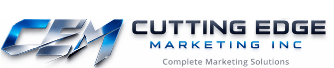 Logo for Cutting Edge Marketing Inc. features a 3D cube with red and gray sides and the company name.
