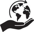 Hand holding globe with curved arrow around it.