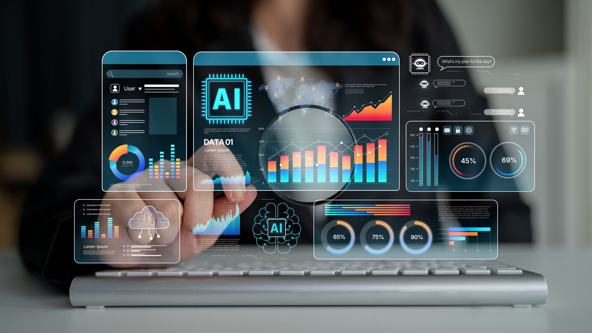 People collaborating around a computer screen displaying design mockups and printouts.