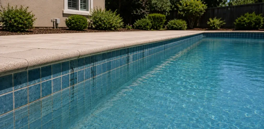 Swimming pool with black algae