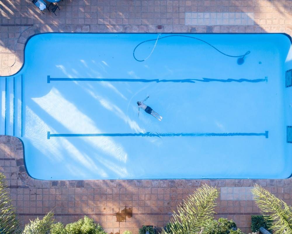 Backyard pool aerial view