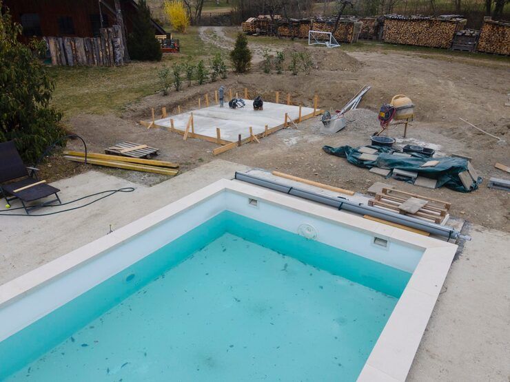 drone view of pool renovation