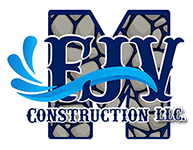 A blue and gray logo for a construction company.