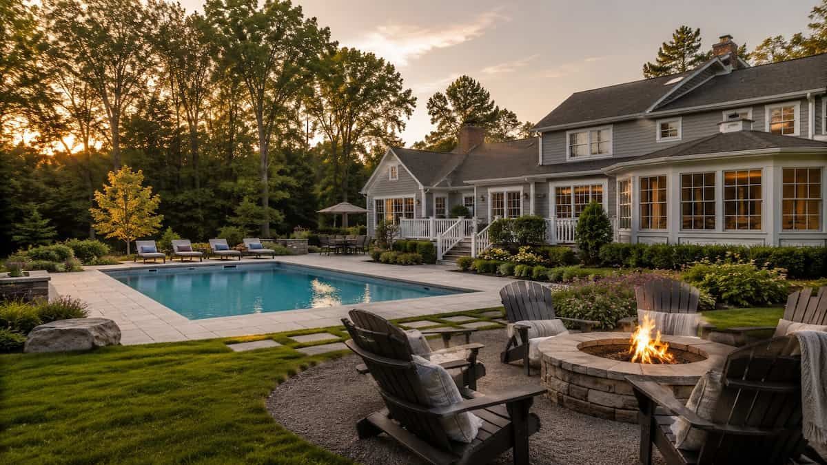 Pool with fire pit