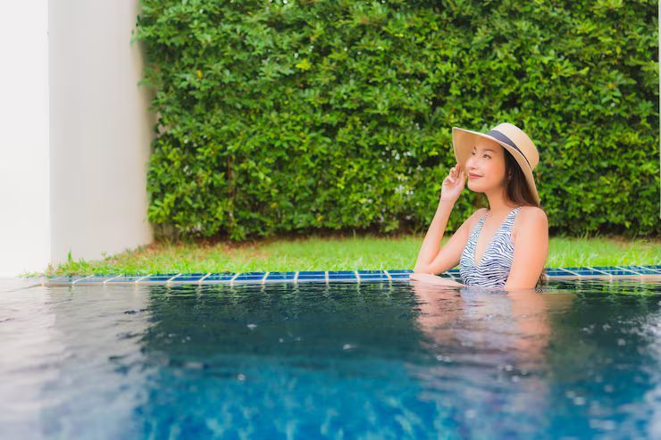 woman chilling in the pool