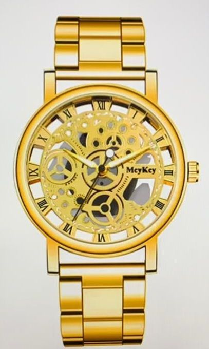 Een gouden horloge met Romeinse cijfers op de wijzerplaat