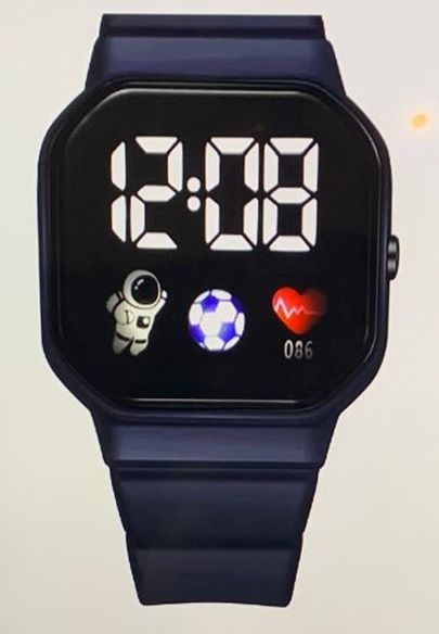 Een digitaal horloge geeft de tijd aan als 12:08