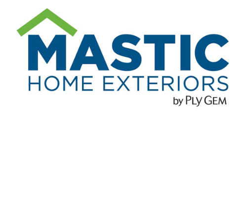 The logo for mastic home exteriors by ply gem