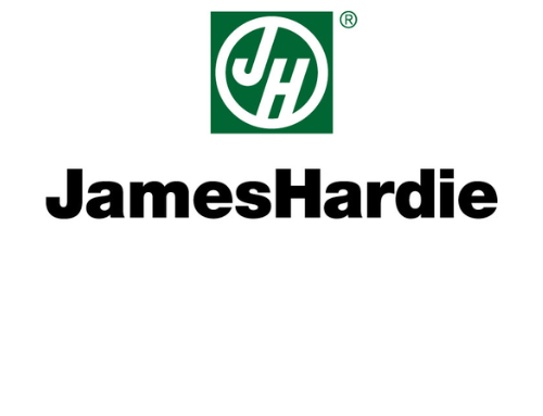 The logo for james hardie is a green square with a circle in the middle.