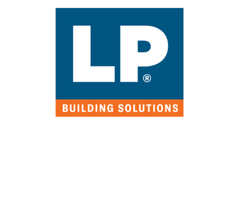 The logo for lp building solutions is blue and orange.
