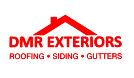 The logo for dmr exteriors roofing siding and gutters