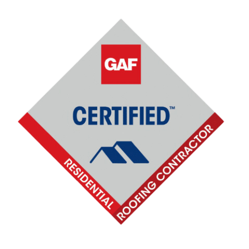 A logo for a certified residential roofing contractor