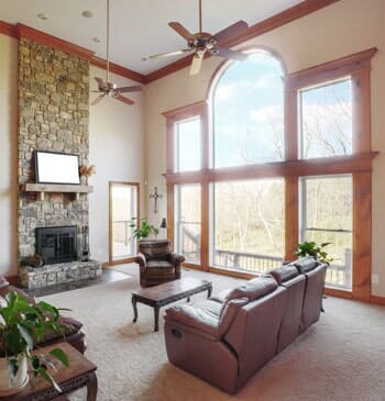 Living Room with High Ceiling - Window and Door Installation in Rochester, NH