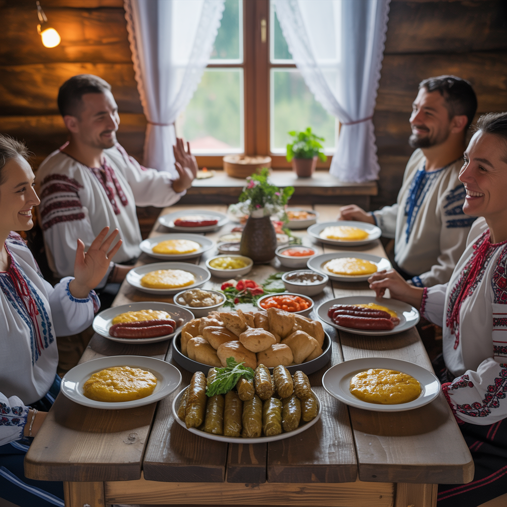 A group of people are sitting at a table with plates of food on it.