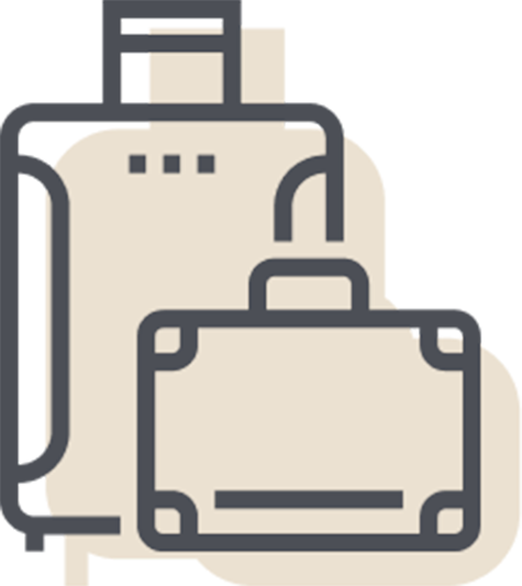 A line drawing of two suitcases and a briefcase.
