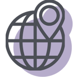An icon of a globe with a pin on it.