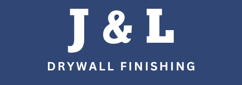 Logo for J & L Drywall Finishing, white letters on dark blue background.