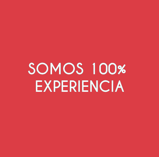 Un fondo rojo con texto blanco que dice somos 100 % experiencia