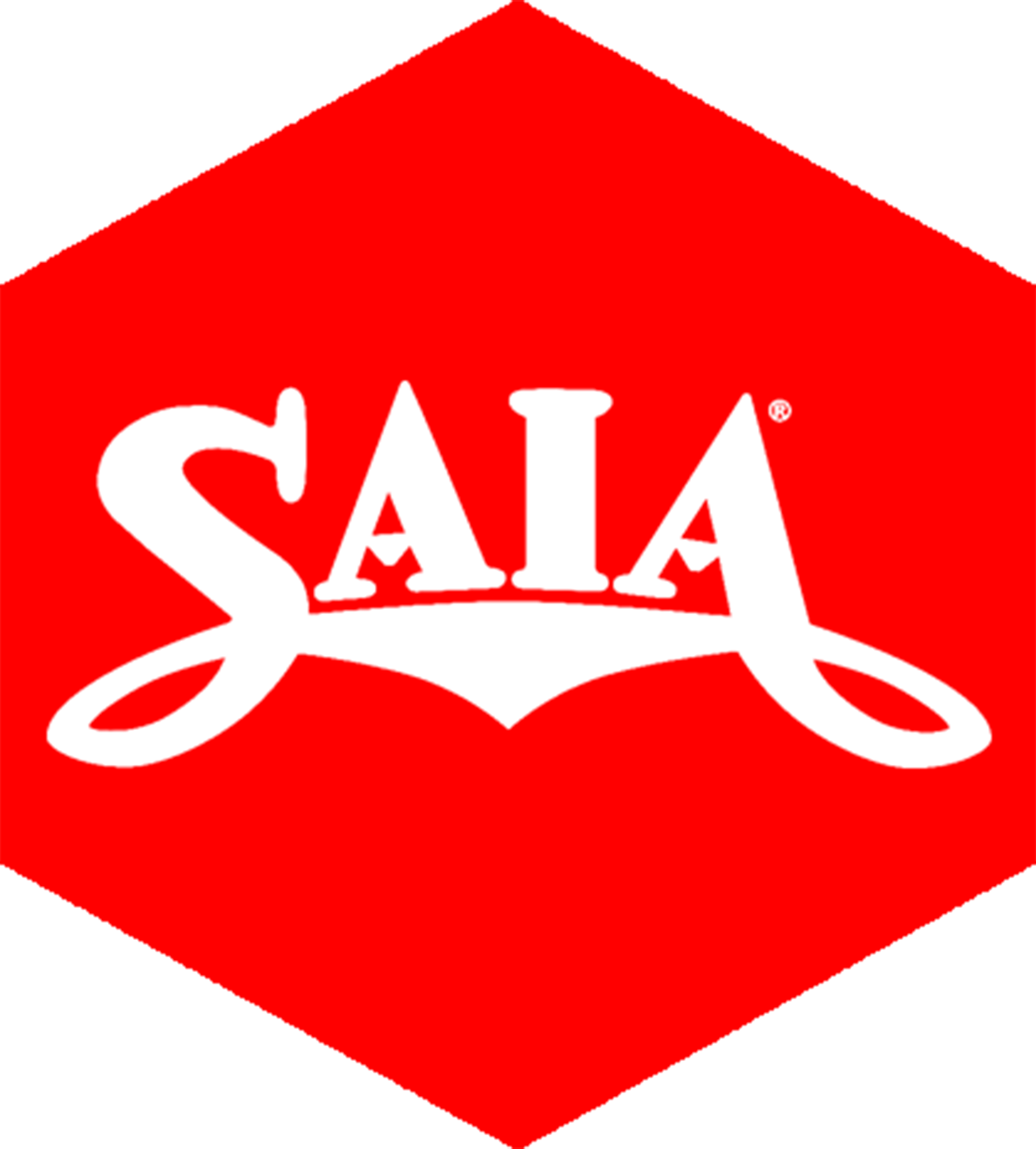A red hexagon with the word saia on it